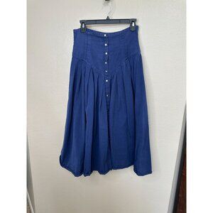 Vintage Flamingo‎ Womens Blue Skirt 13/14  long button cotton maxi flare